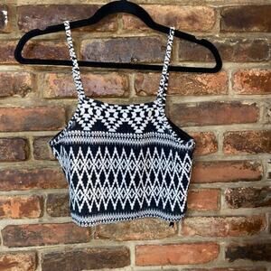 Topshop Black & White Aztec Sleeveless Spaghetti Strap Crop Top Women's Size 6